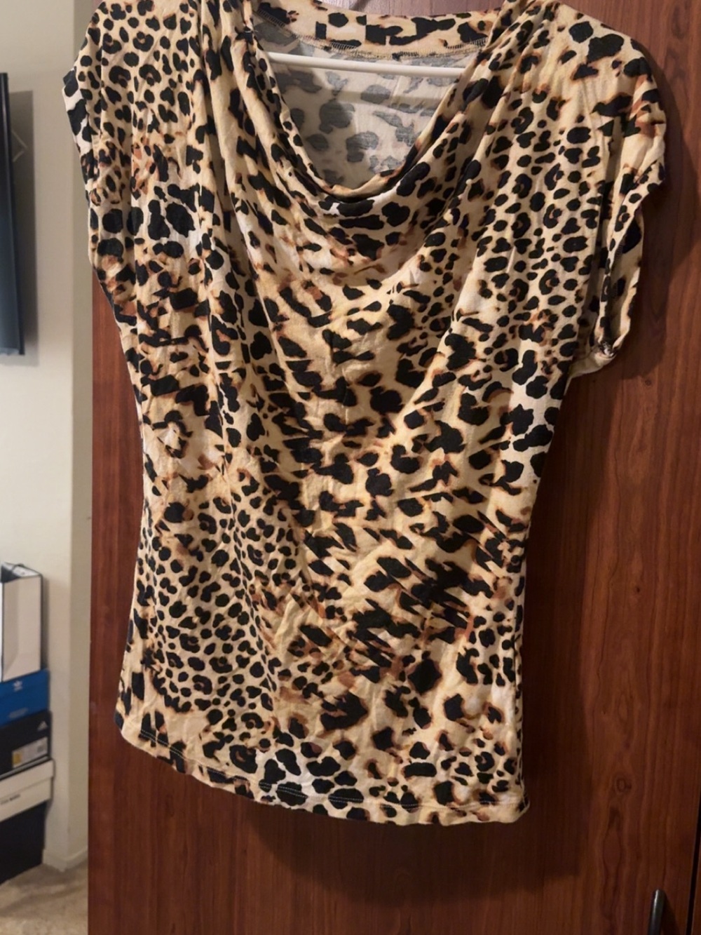Leopard Print Cowl Neck Women's Top in Tan and Black